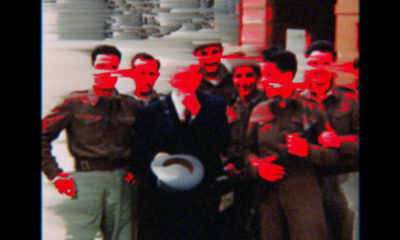 A FIdai Film, foto di gruppo in bianco e nero con cancellature rosse